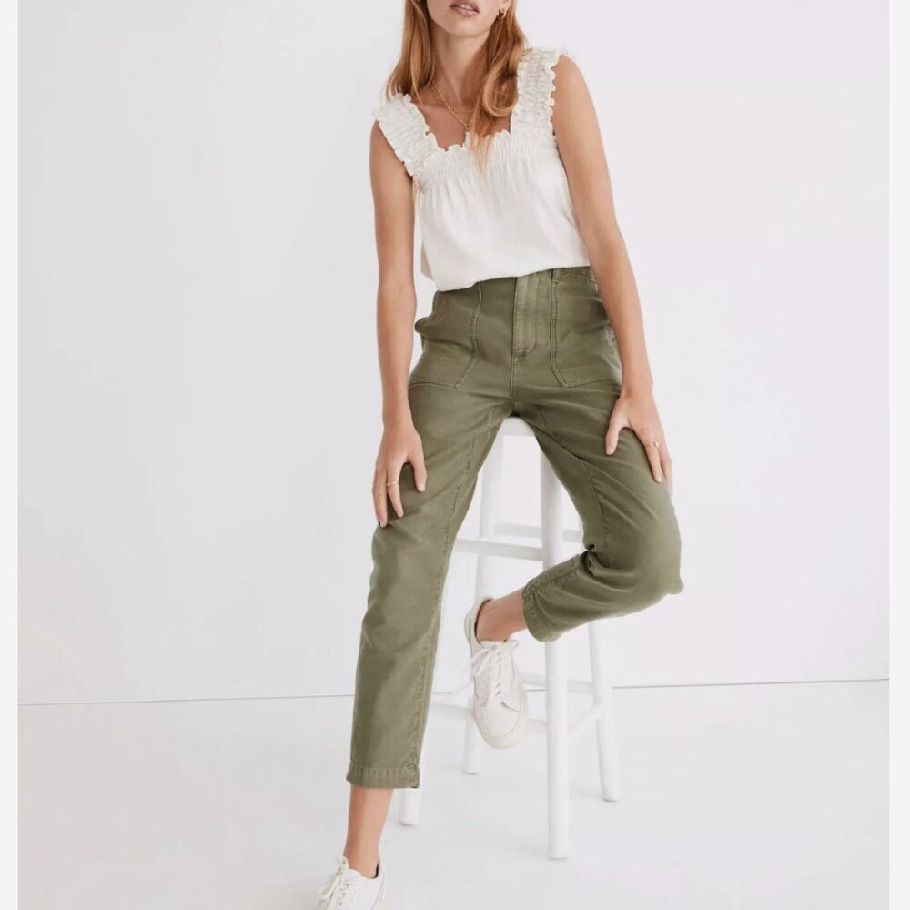 Madewell Griff Tapered Stovepipe Fatigue Cargo Pants High Rise Olive Green SZ 28